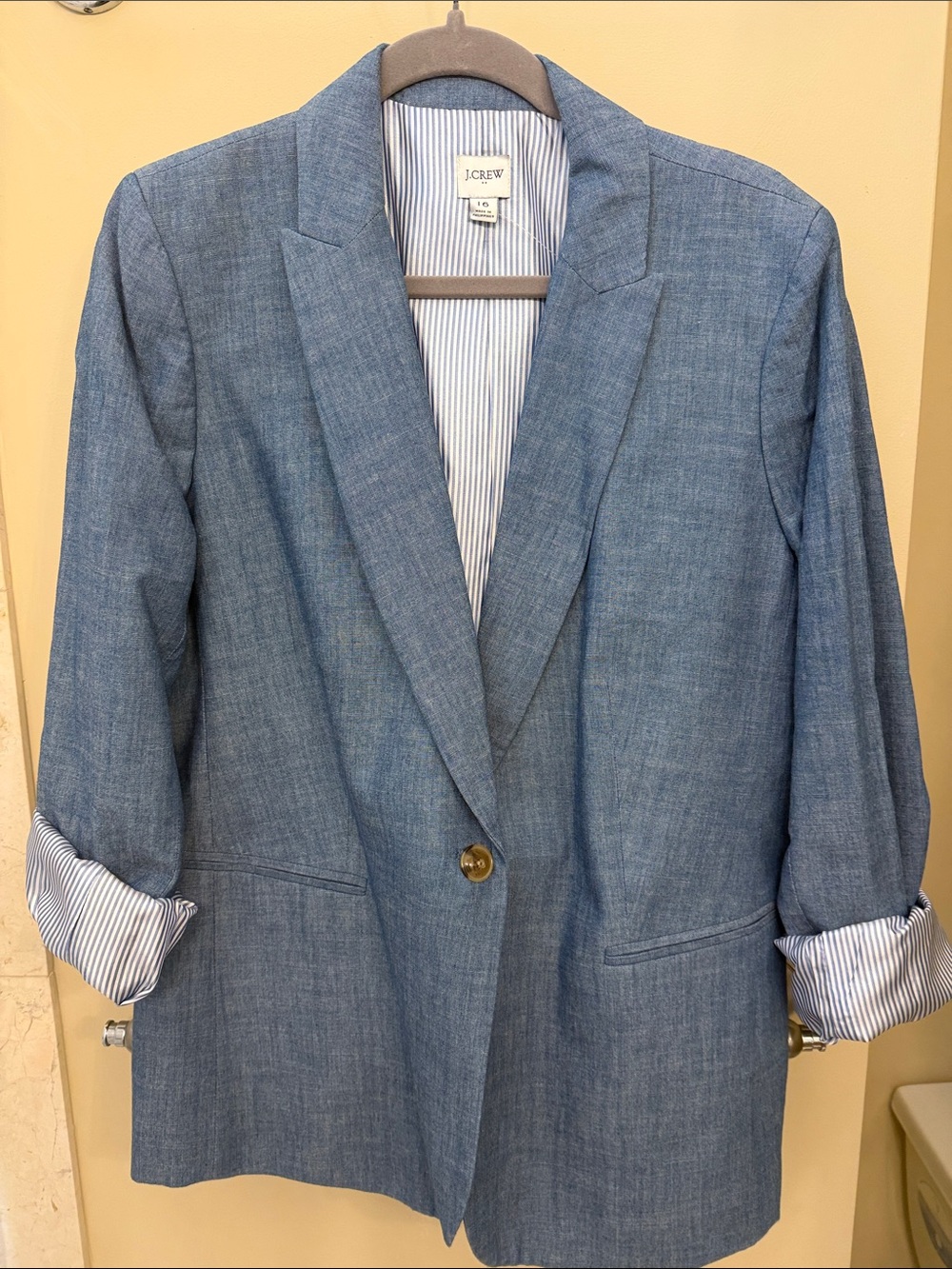 J. Crew Light Blue Chambray Single-Button Blazer